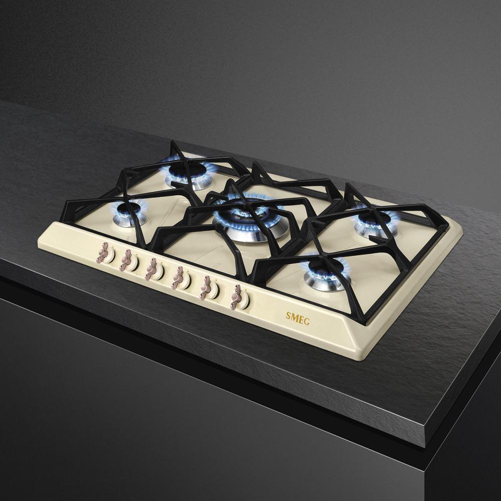 Plynová varná deska Coloniale s 5 varnými zónami, 70/75 cm, SRV876, světle krémová