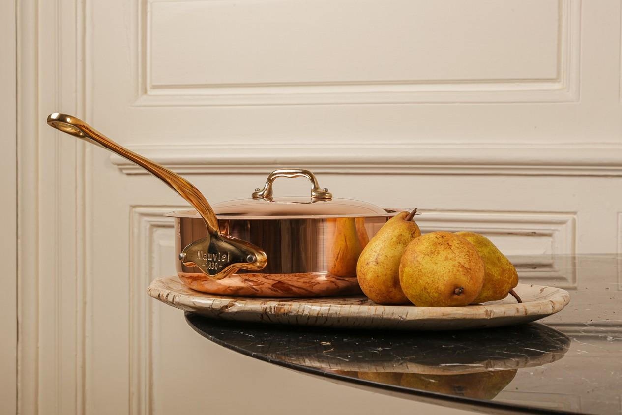 Měděná pánev na soté s bronzovou rukojetí a pomocným uchem, M'Héritage 150 B, 28 cm / 5,7 l