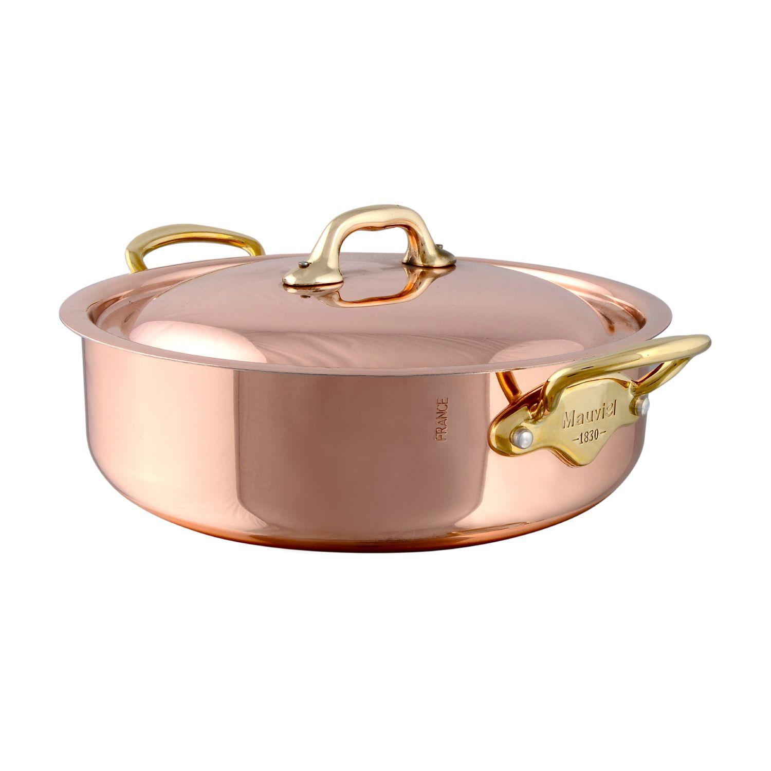 Nízký kastrol s poklicí, měď / bronzová ucha, M'Héritage 150 B, 28 cm / 5,6 l