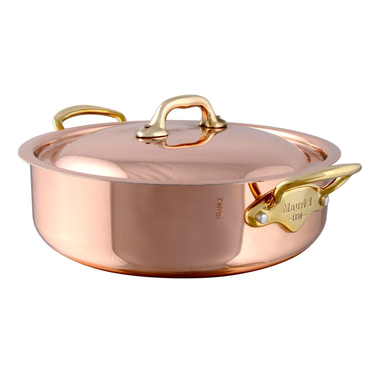 Nízký kastrol s poklicí, měď / bronzová ucha, M'Héritage 150 B, 28 cm / 5,6 l