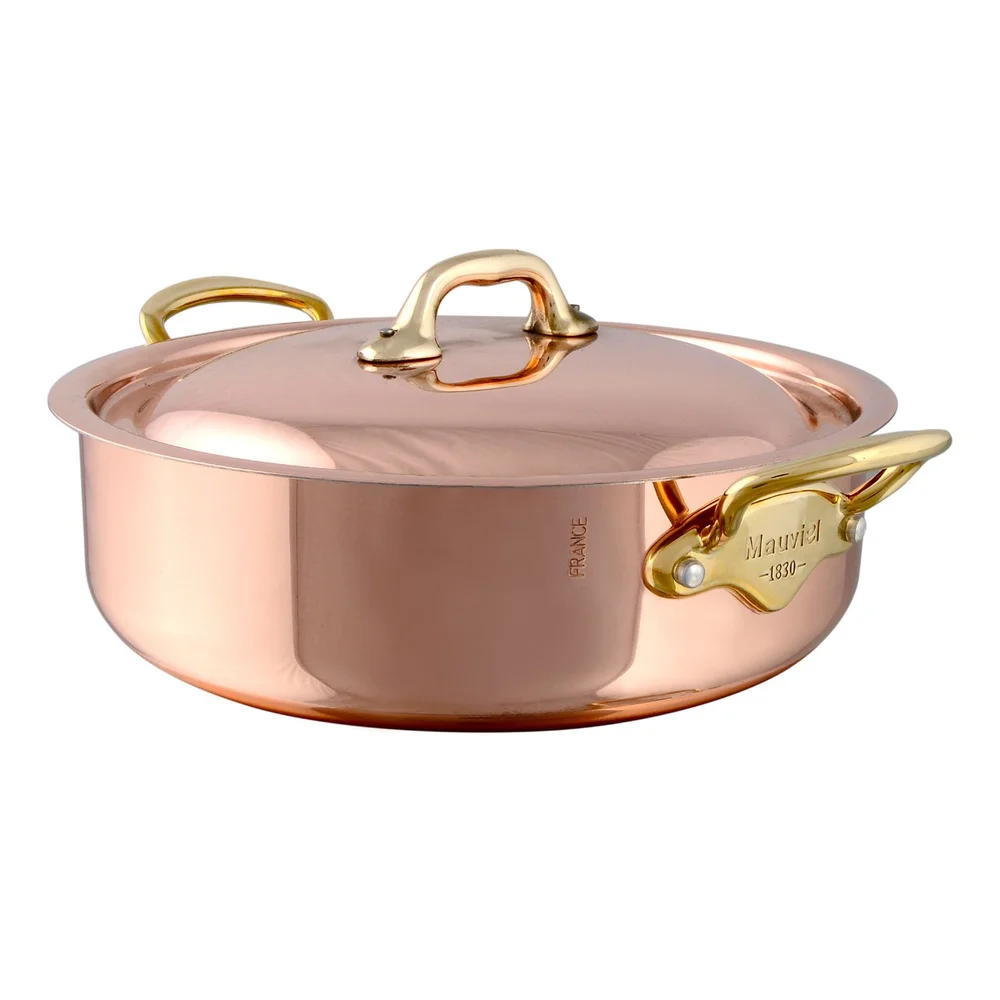 Nízký kastrol s poklicí, měď / bronzová ucha, M'Héritage 150 B, 28 cm / 5,6 l