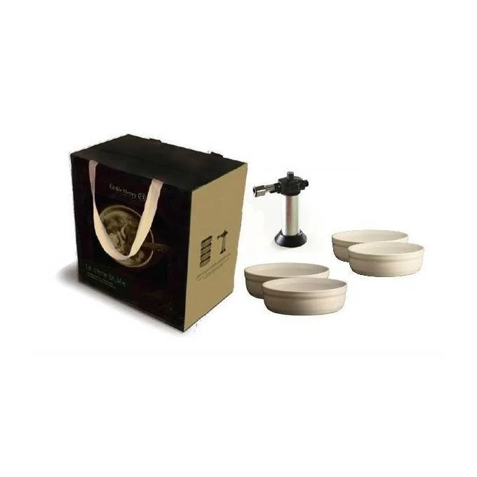 Misky na créme brulée s flambovací pistolí, sada slonová kost, 5 ks