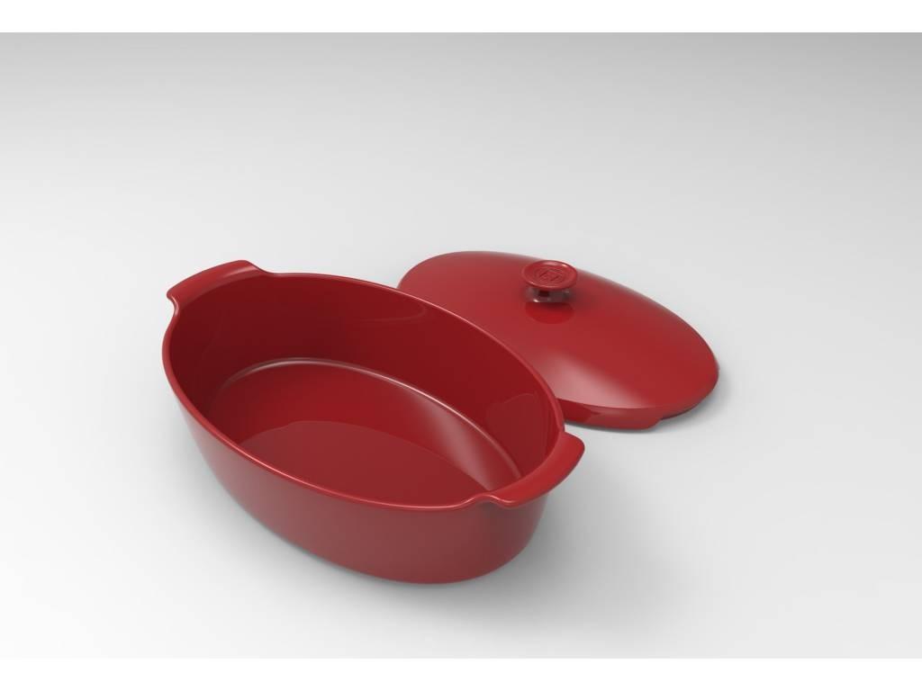 Oválný keramický pekáč s poklicí, 41,5 x 24,5 cm / 5,8 l, granátový