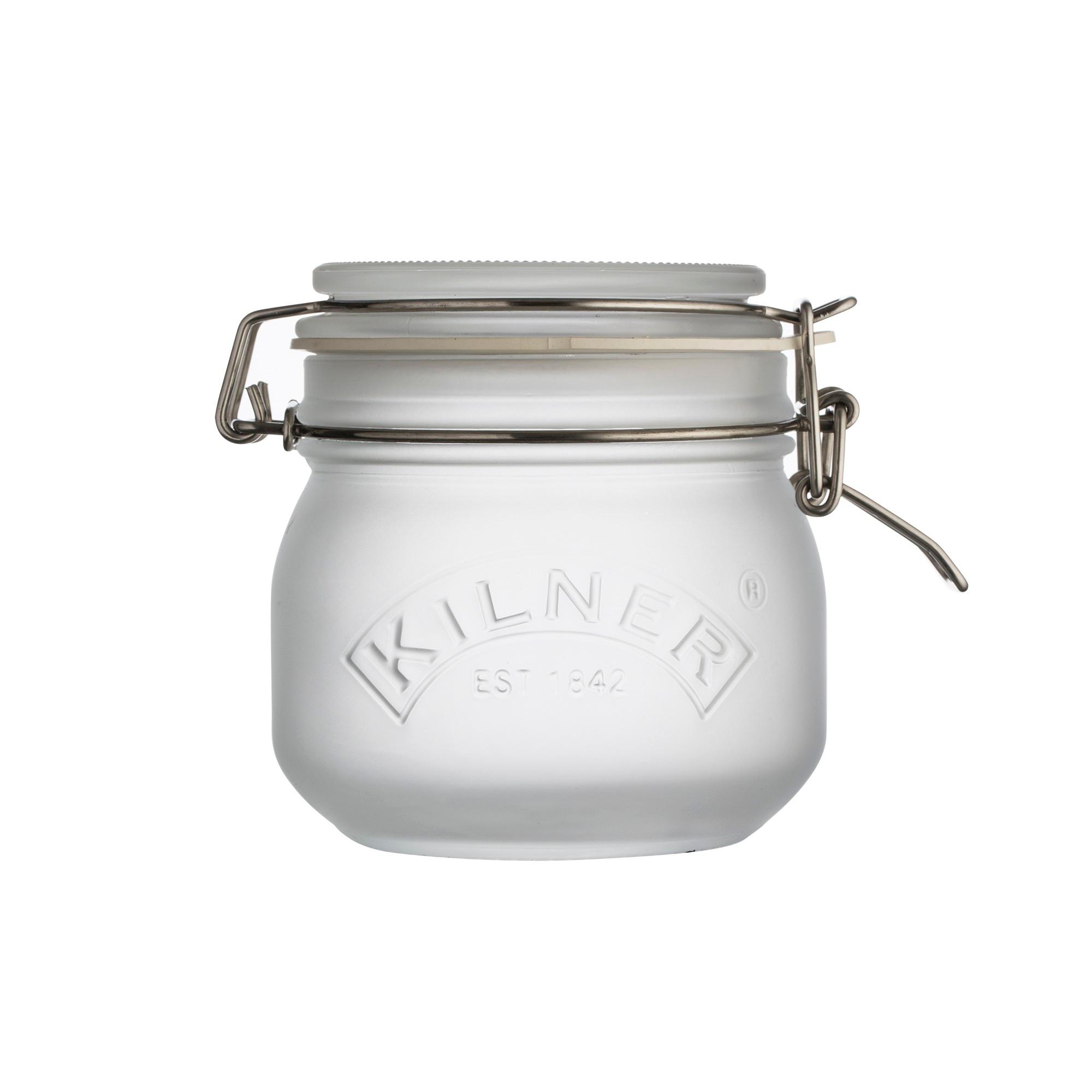 Dóza na suché potraviny s klipem, mléčné sklo, bílá, 0,5 l