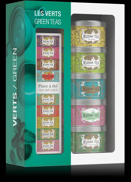 KUSMI TEA green Teas dárkový set sypaných čajů se sítkem 5x25g (EOL) 