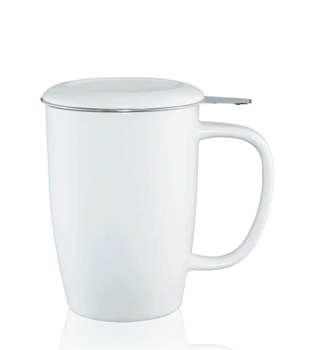 Vysoký hrnek na čaj T.TOTEM s nerezovým sítkem, 0,44 l, bílý
