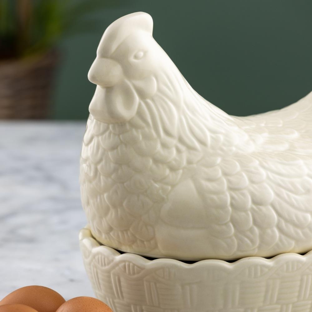 Mísa s víkem tvaru slepice Hen Nest, krémová