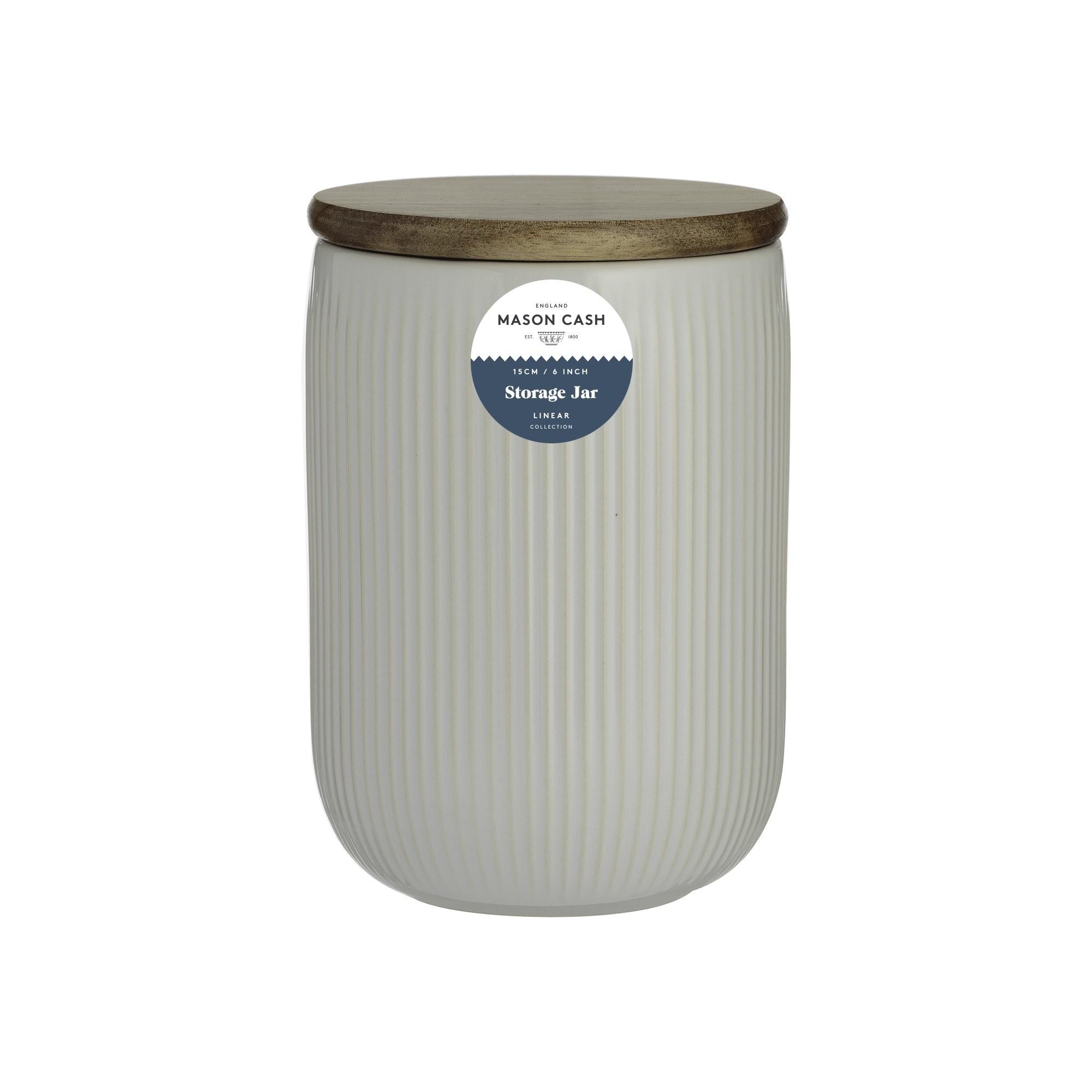 Dóza s dřevěným víkem Linear Collection, bílá, objem 650 ml