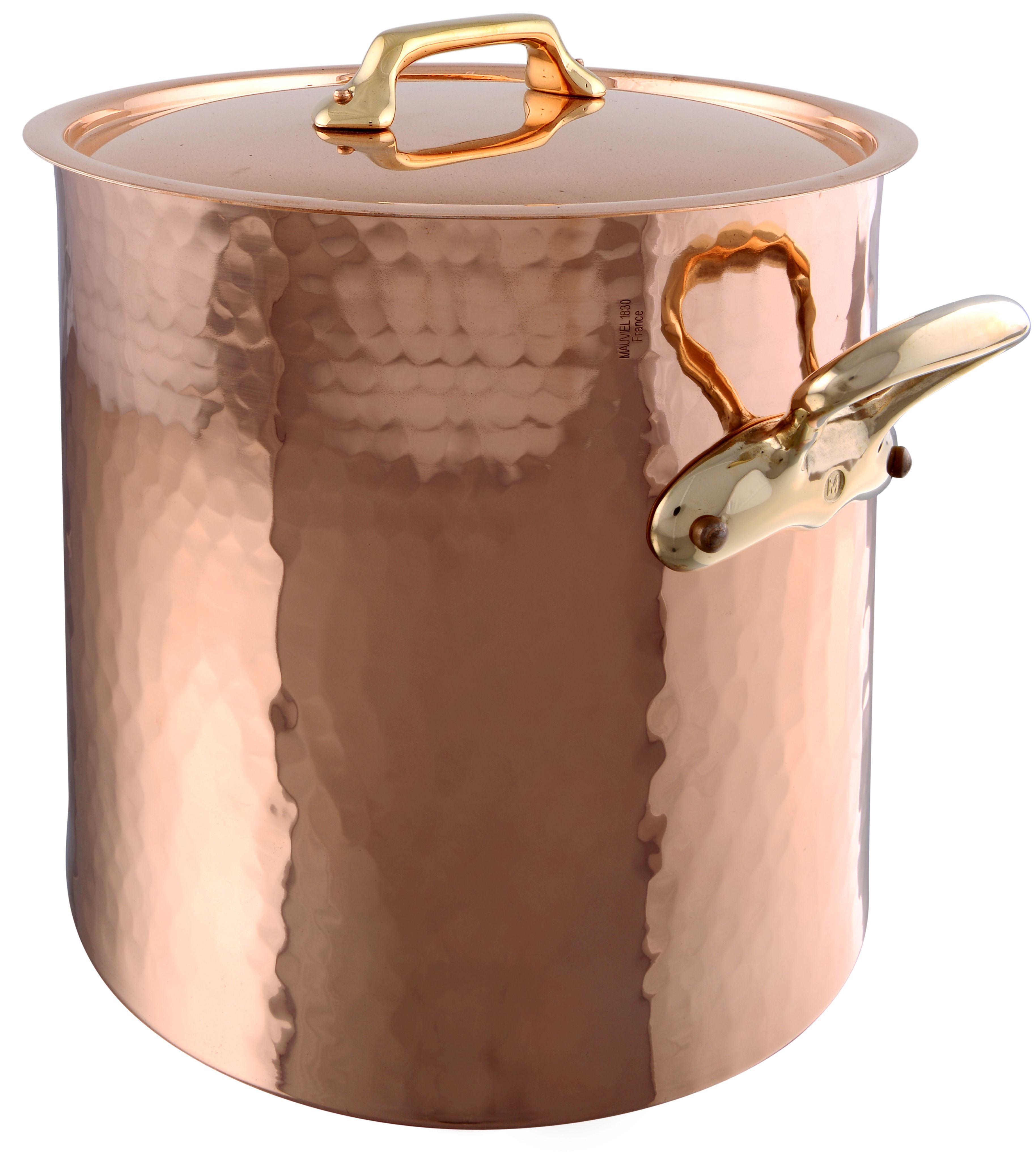 Vysoký měděný hrnec s bronzovými uchy a poklicí M’Tradition, Ø 36 cm / 36 l