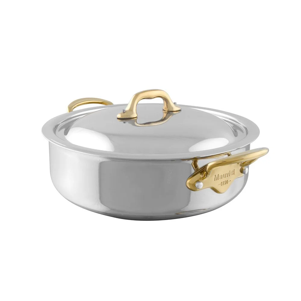 Nízký nerezový kastrol s bronzovými uchy a poklicí M’Cook, 28 cm / 5,6 l