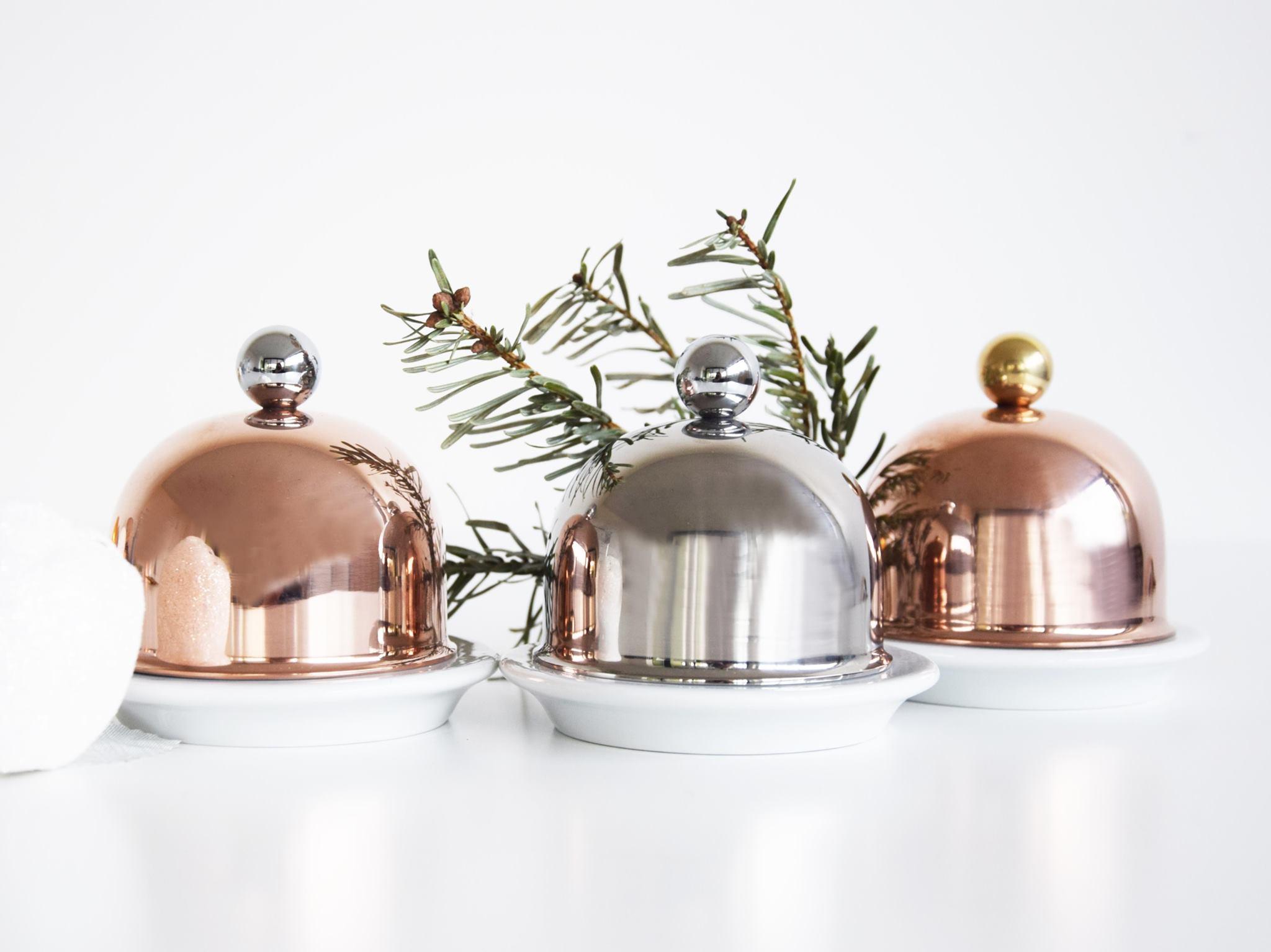 MAUVIEL Service en salle porcelánová nádoba na máslo s měděným víkem