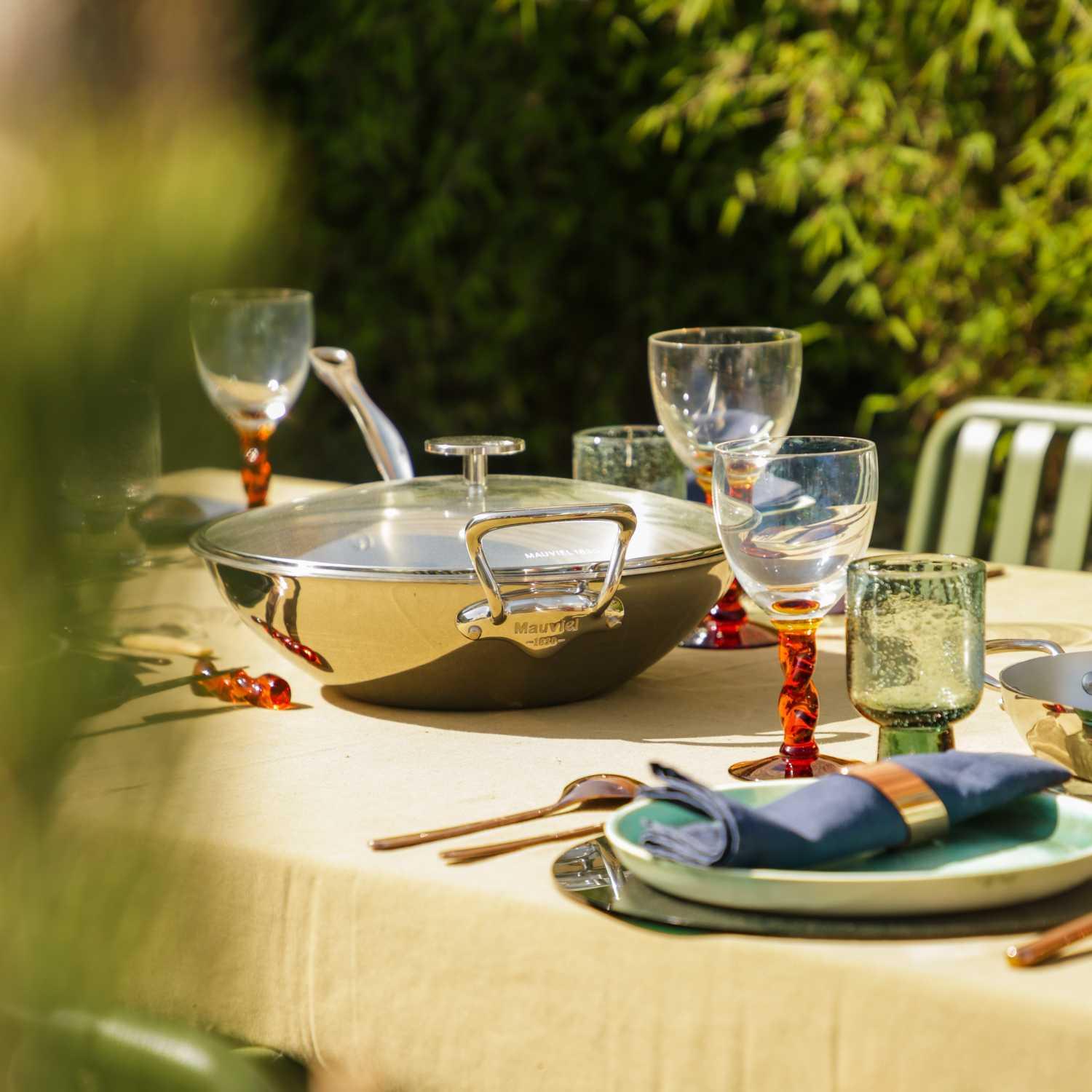 Nerezová pánev Wok se skleněnou poklicí M´Cook, 32 cm / 5 l