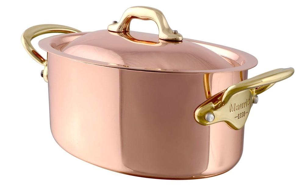 Oválný měděný hrnec s bronzovými uchy a poklicí, M’héritage 150 B, 30 x 22 cm / 6,6 l