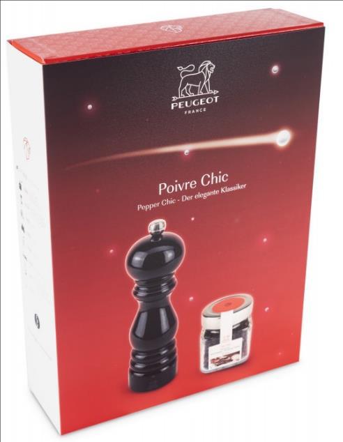 PEUGEOT Dárkový set Paris U-Select mlýnek na pepř 18 cm černý lak, Tan Hoi pepř 70g (EOL)