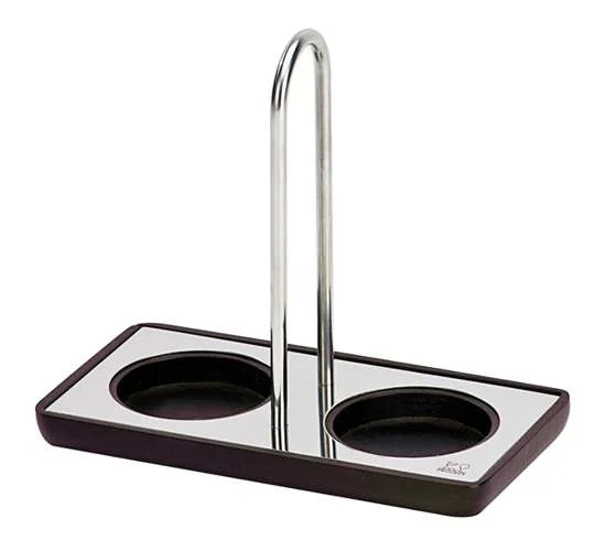 Stojánek na mlýnky - dřevo / nerezová ocel, 18 x 9 x 15 cm