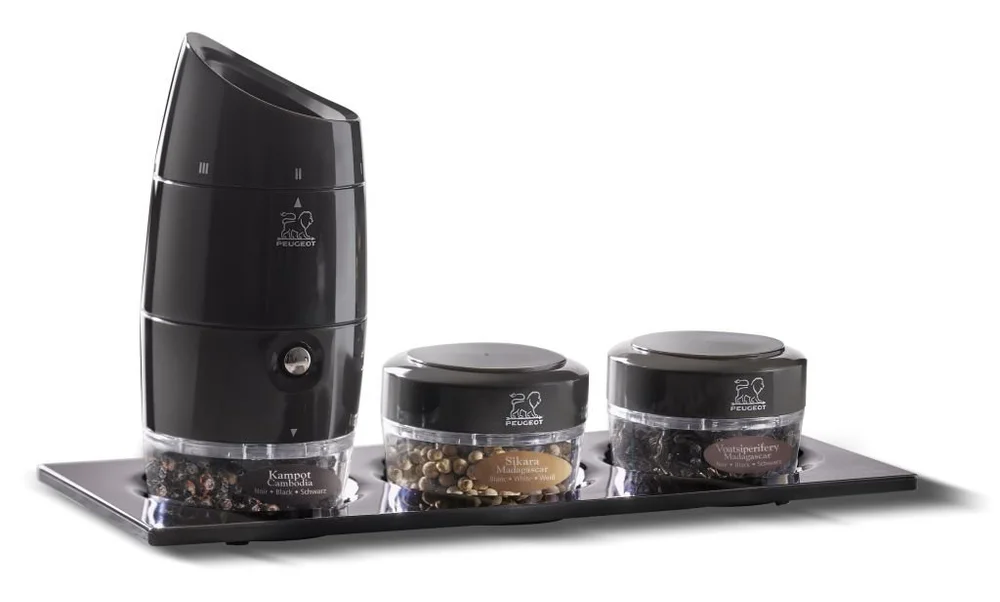 PEUGEOT ZANZIBAR multi mlýnek na pepř 12 cm + tři druhy pepře černý/akryl(EOL)
