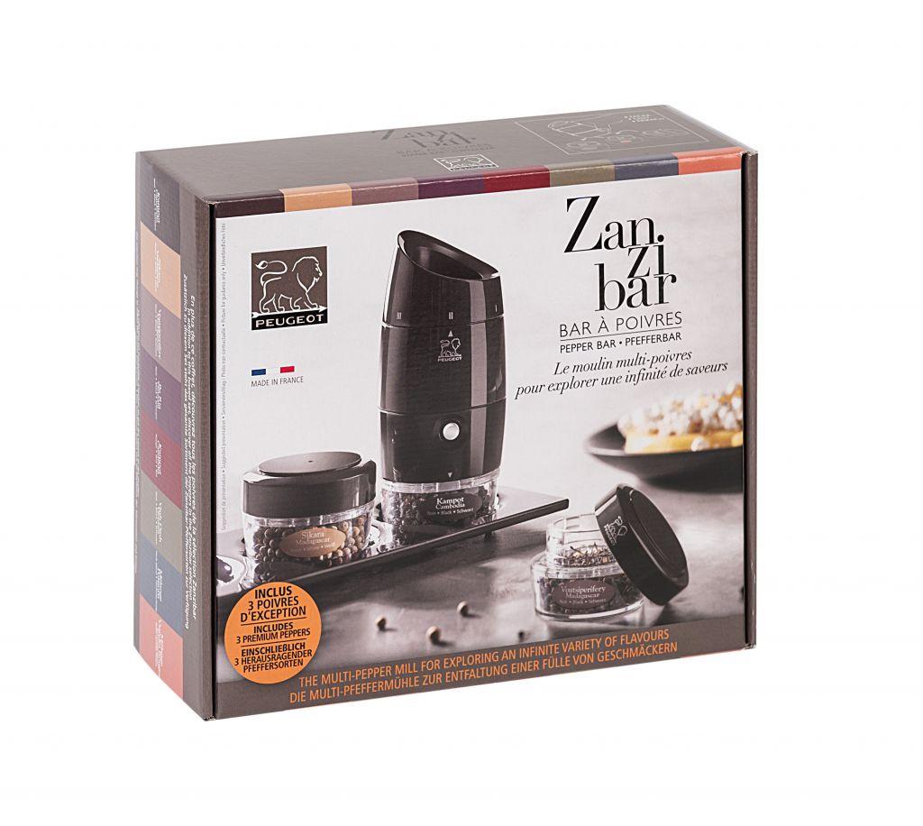 PEUGEOT ZANZIBAR multi mlýnek na pepř 12 cm + tři druhy pepře černý/akryl(EOL)