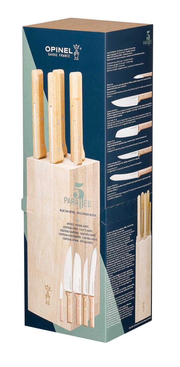 Blok s noži Parallele Bread, 5ks (kuchařský, Santoku, nůž na chléb, porcovací nůž, nůž na maso)