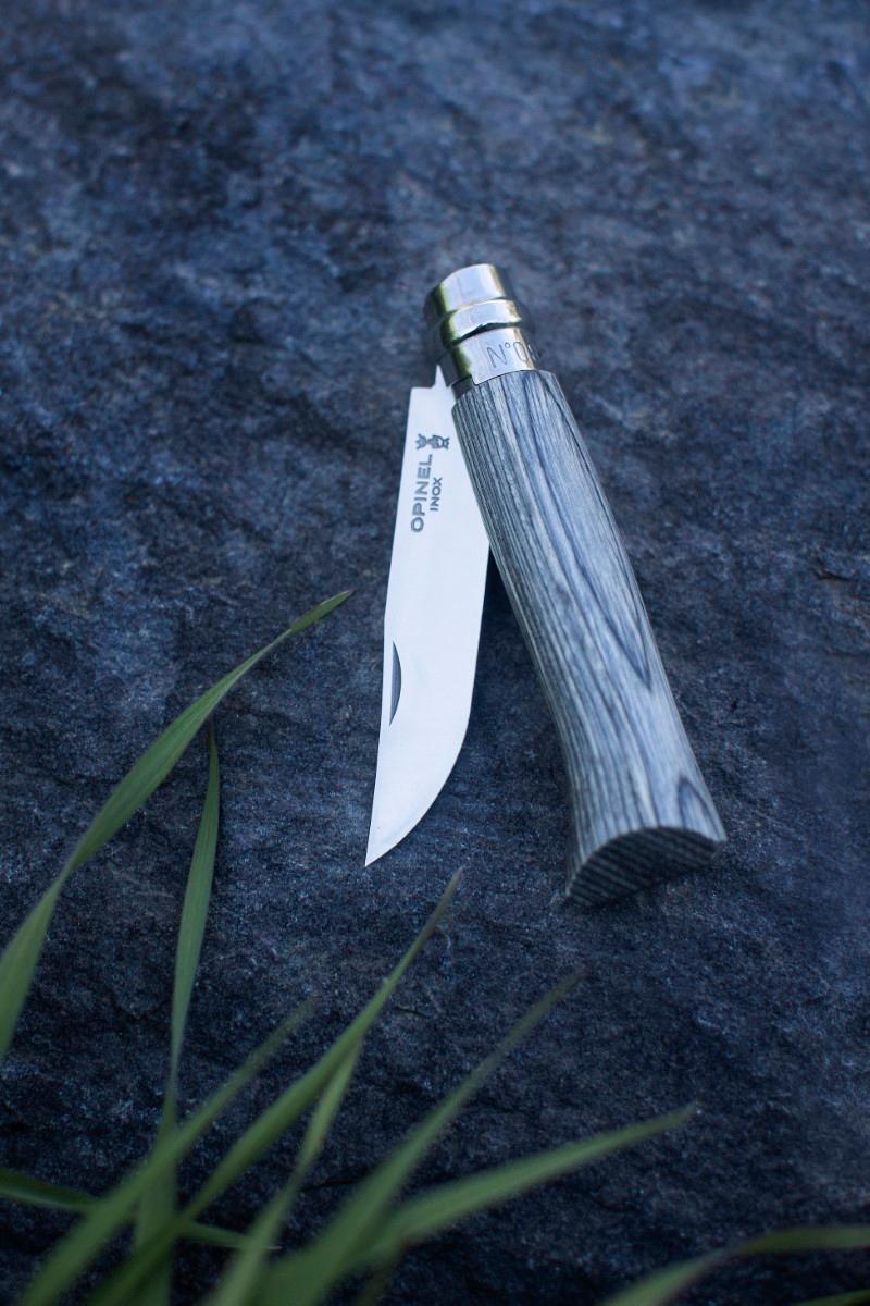 Zavírací nůž N°08, rukojeť finská bříza, 8,5 cm, šedivá