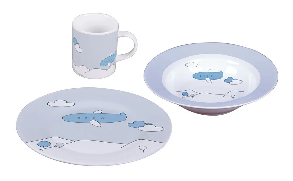 Blue Plane sada dětského porcelánu, 3 ks