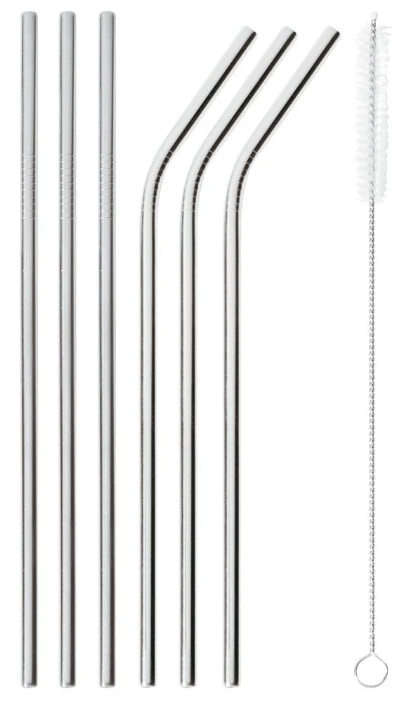 Sada 6 nerezových brček s kartáčkem, leštěný nerez