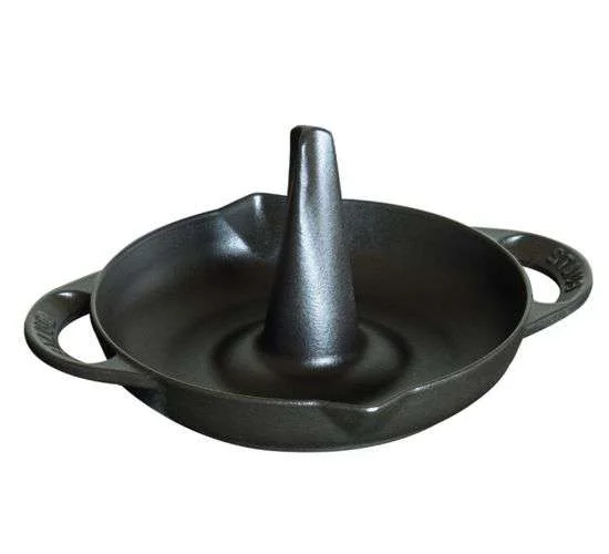 Litinový vertikální pekáč na kuře, 24 cm, černá