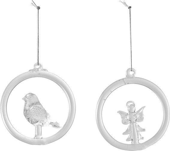 Christmas Decoration závěsná skleněná dekorace anděl a ptáček, 2 ks