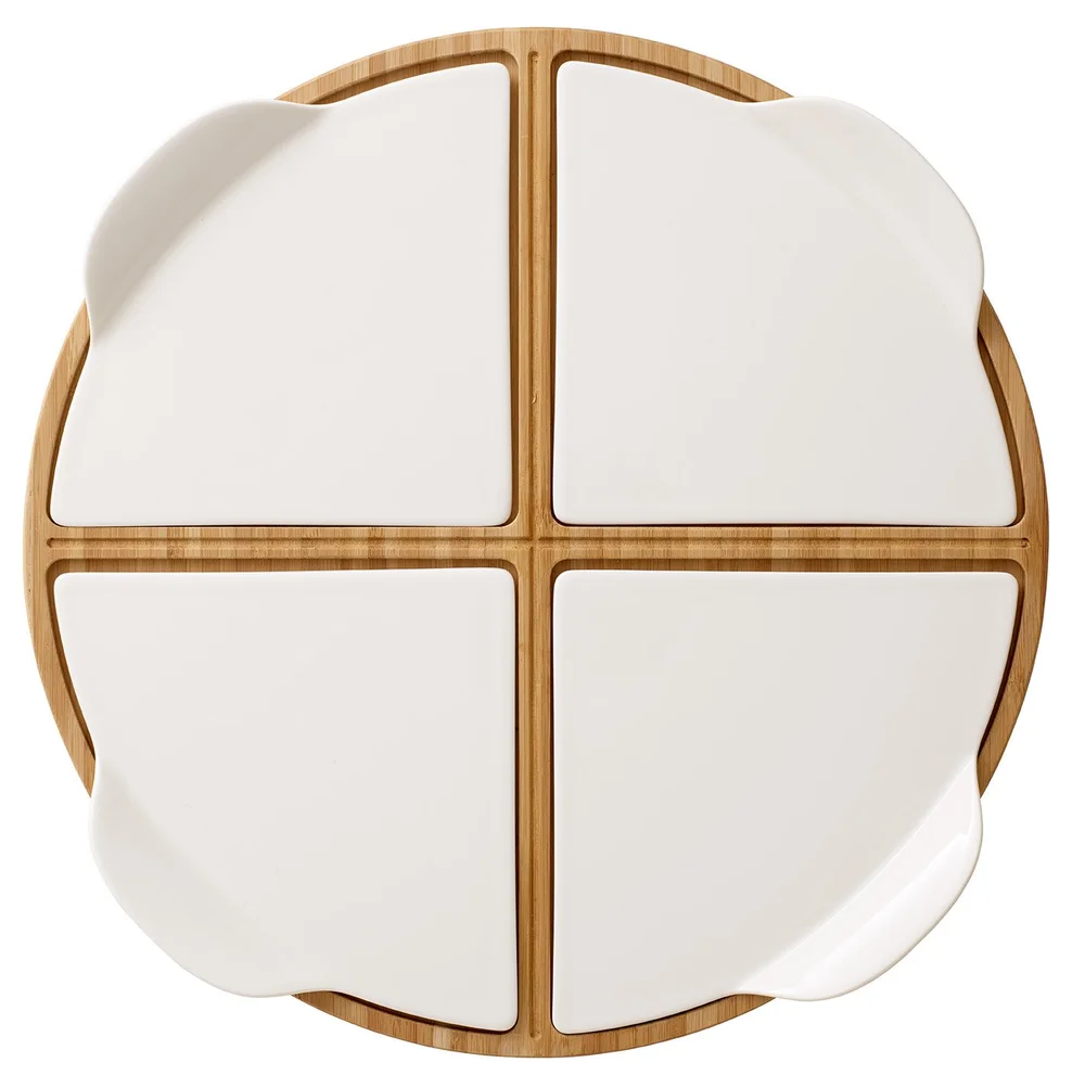 Pizza Passion dřevěný podnos se 4 talířky na pizzu, Ø 37 cm