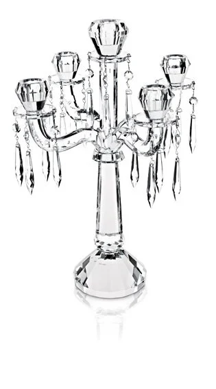 Retro skleněný pětiramenný svícen, 43 cm