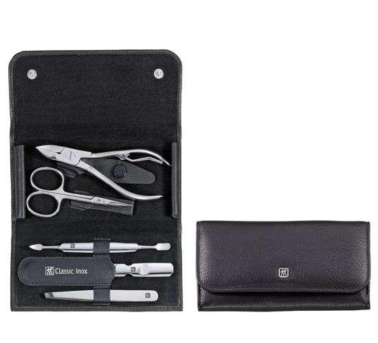Classic Inox manikúra s kleštěmi na nehty, černá kůže, 5 ks