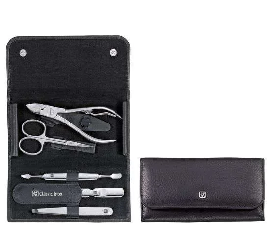 Classic Inox manikúra s kleštěmi na nehty, černá kůže, 5 ks