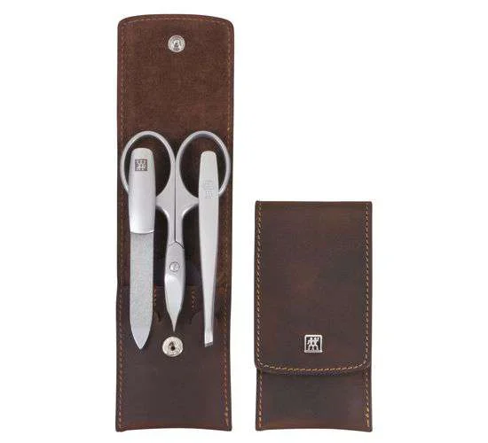 Zwilling BT TWINOX Mountain manikúra 3 ks kůže hnědá (pinzeta, nůžky, pilník)