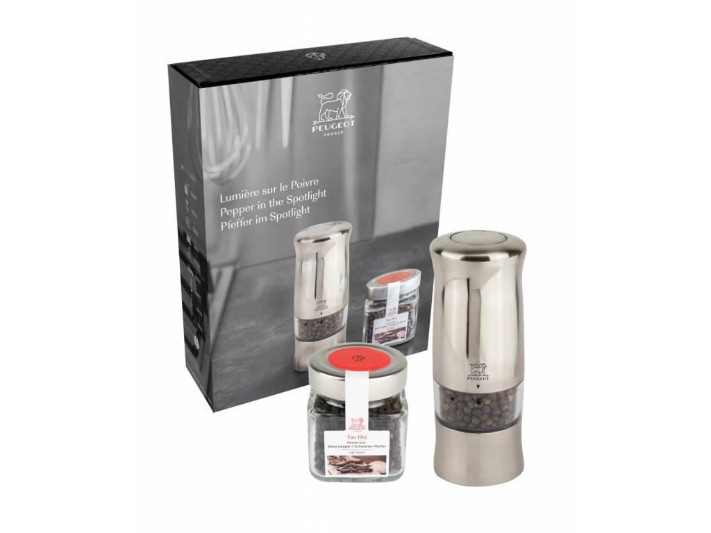 PEUGEOT Zeli dárkové balení elektrický mlýnek na pepř + pepř Tan Hoi 2021  (EOL)