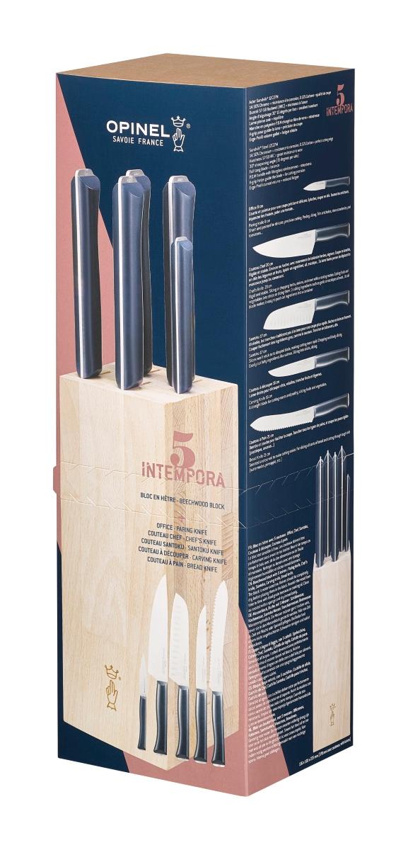 Blok s noži Intempora, 5ks (kuchařský, Santoku, na chléb, na zeleninu, porcovací,