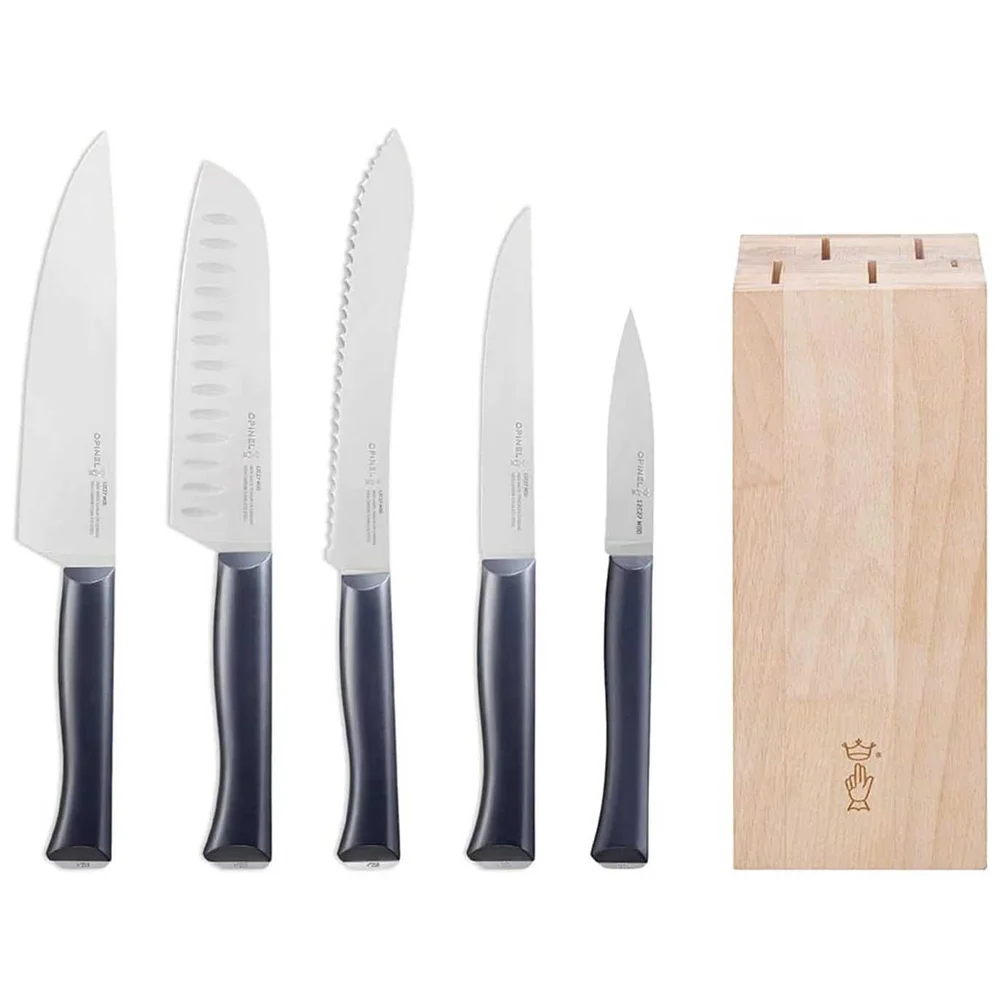 Blok s noži Intempora, 5ks (kuchařský, Santoku, na chléb, na zeleninu, porcovací,