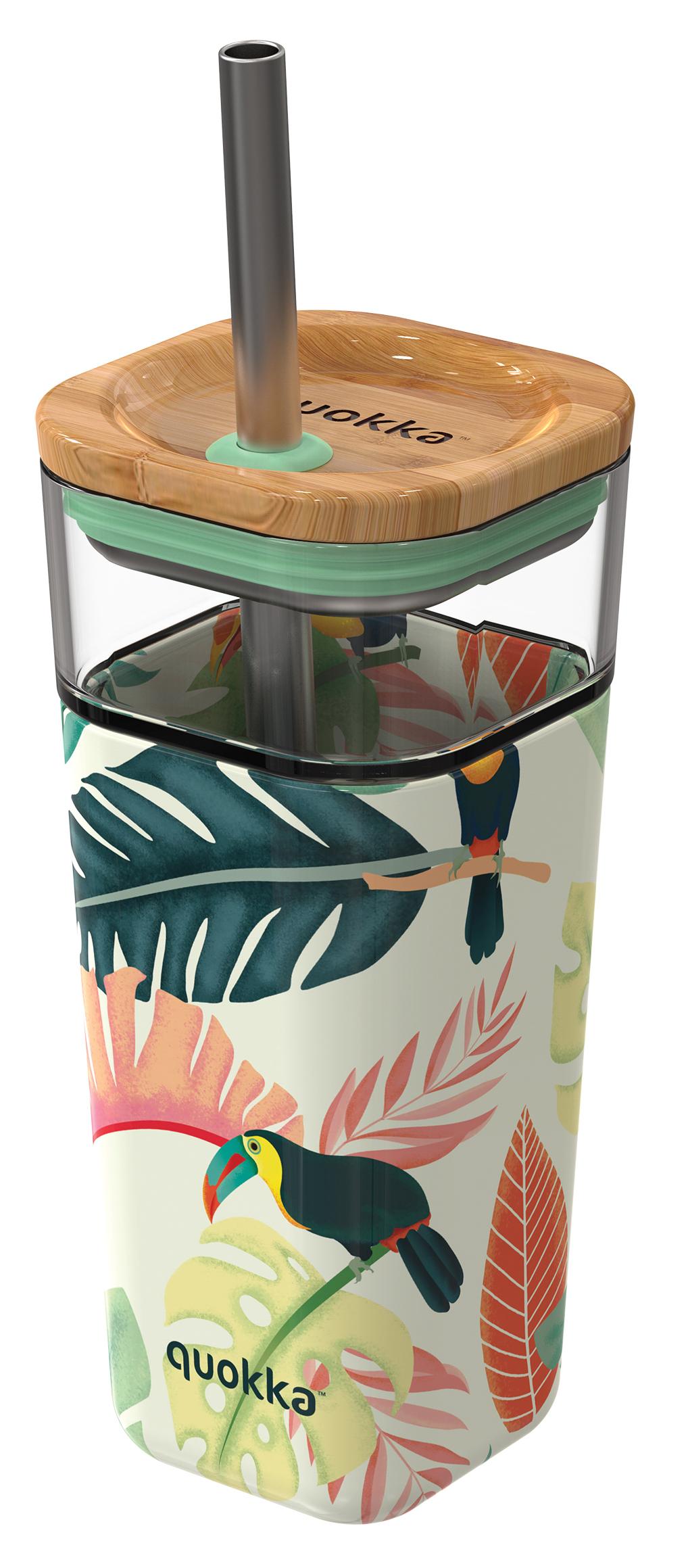 Skleněný hrnek Quokka Cube s brčkem, 540 ml, tukan