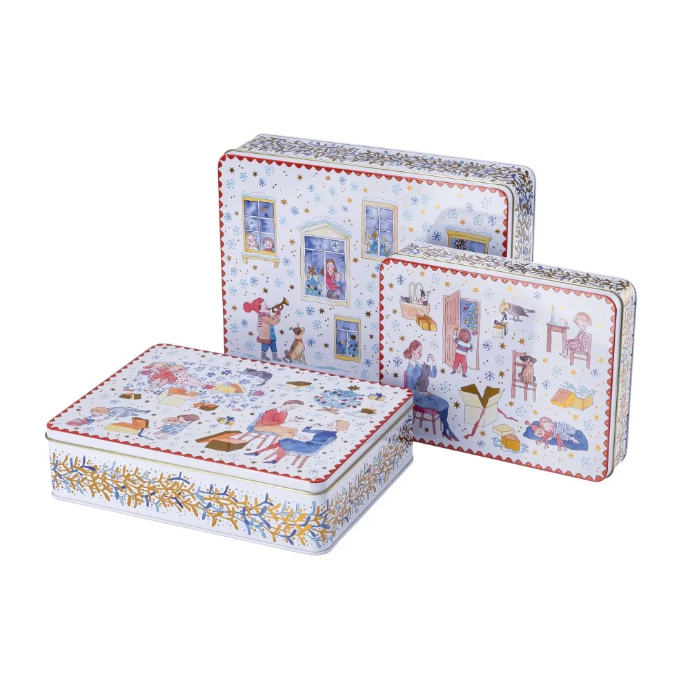 Vánoční sada 3 plechových dóz na cukroví, Štědrý večer