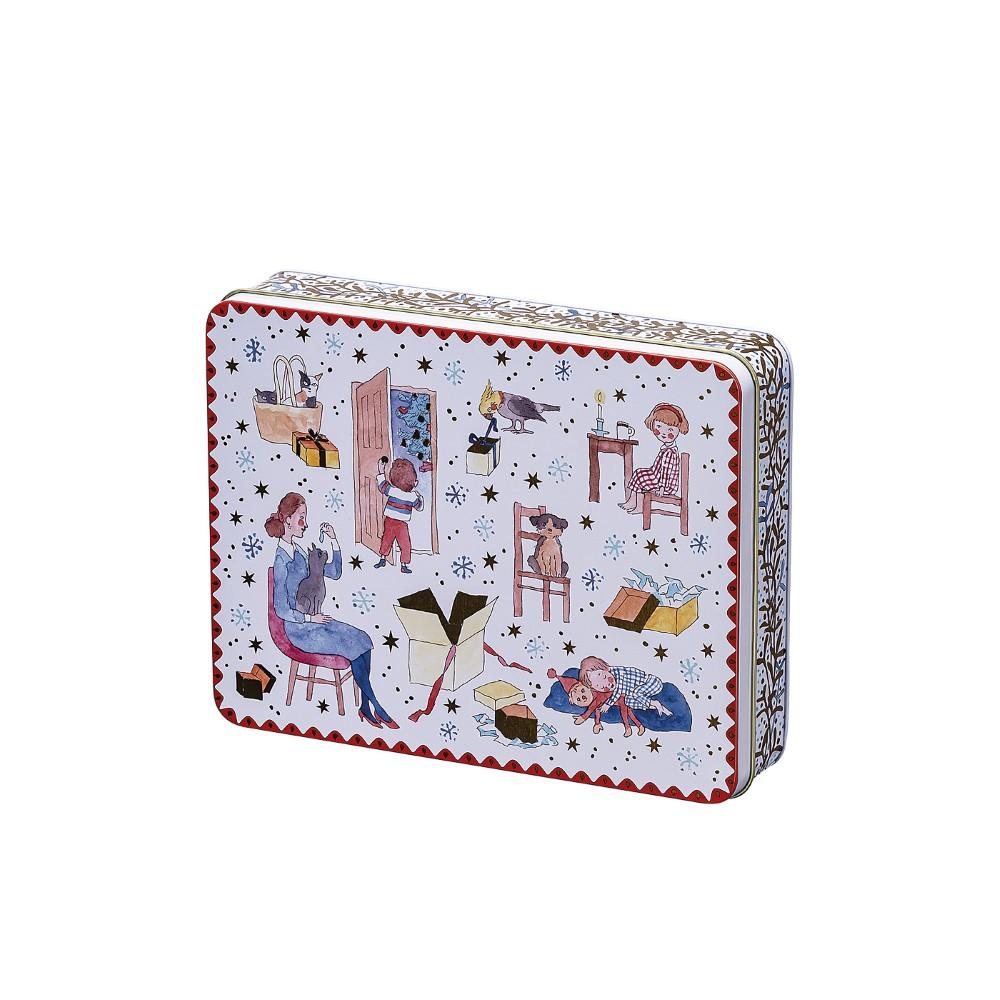 Vánoční sada 3 plechových dóz na cukroví, Štědrý večer