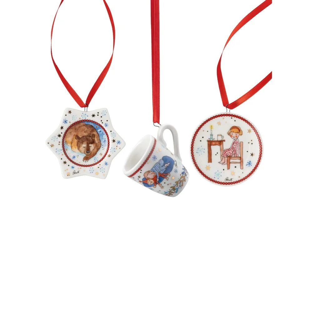 Vánoční set 3 porcelánové mini ozdoby, Štědrý večer, 6 cm