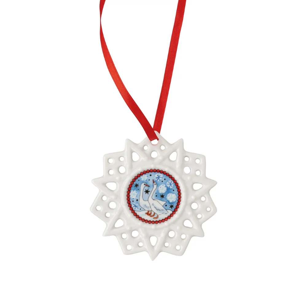 Porcelánová ozdoba Vločka, motiv Husy, Štědrý večer, Ø 7,5 cm