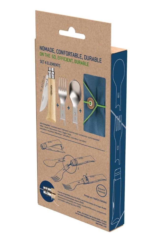 OPINEL PICNIC+ (lžíce, vidlička, ubrousek - včetně nože N°08 - buk)