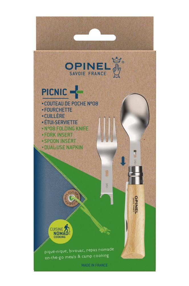 OPINEL PICNIC+ (lžíce, vidlička, ubrousek - včetně nože N°08 - buk)