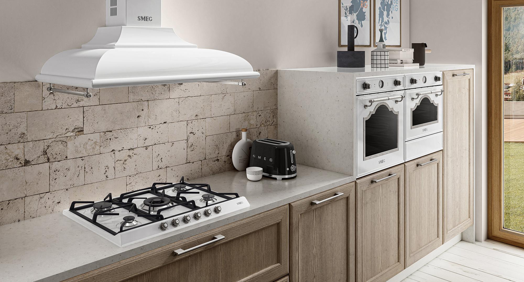 SMEG Komínový odsavač par Cortina, šířka 60 cm, krémová