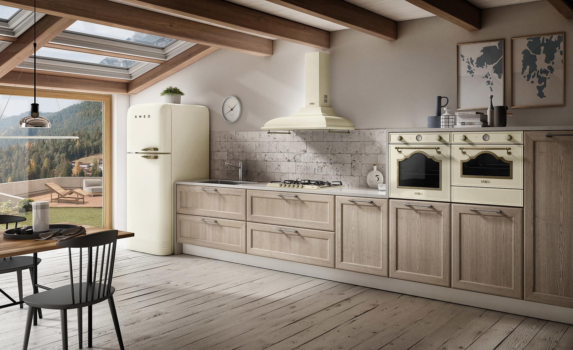 SMEG Komínový odsavač par Cortina, šířka 90 cm, krémová