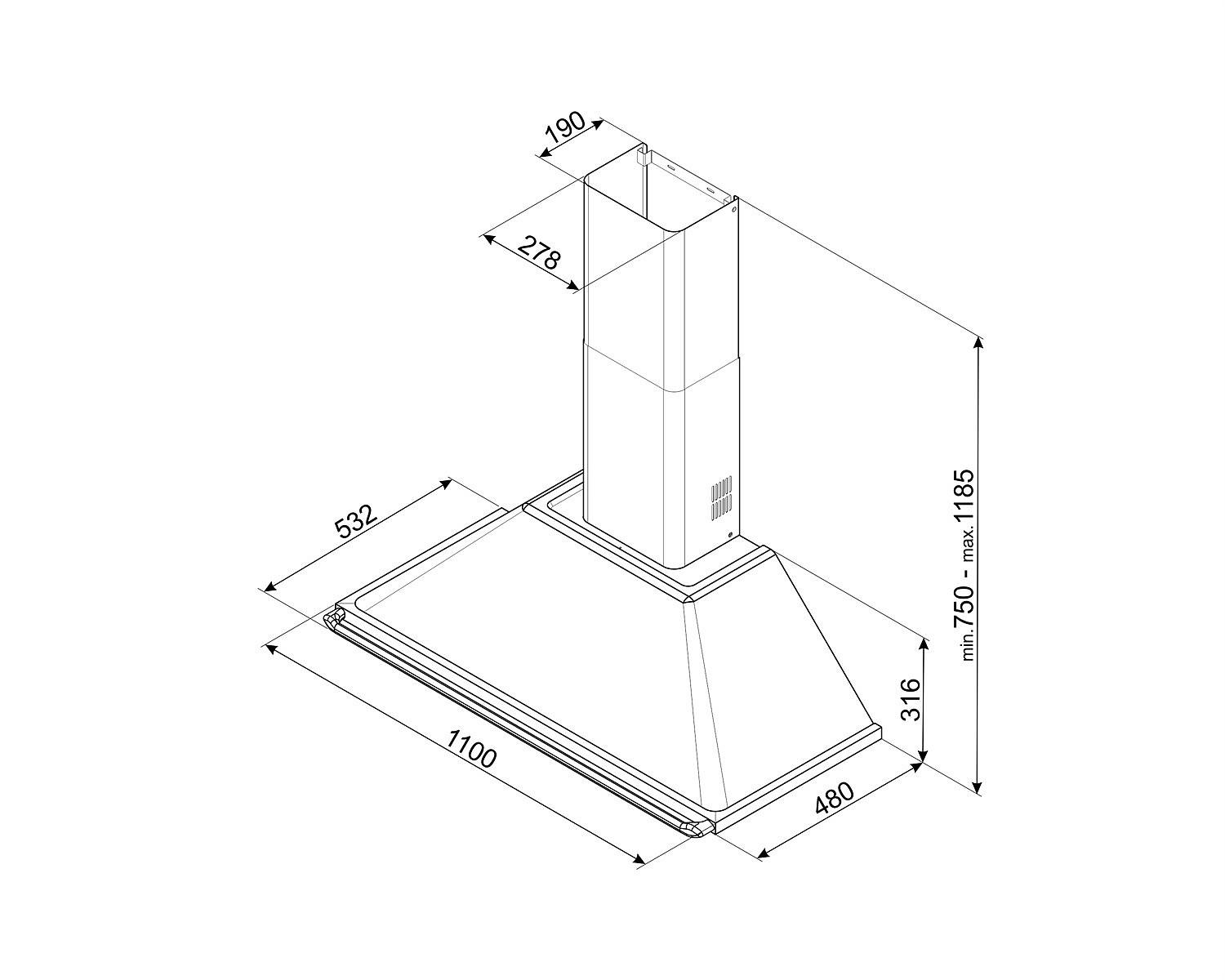 Komínový odsavač par Victoria, 110 cm, černá