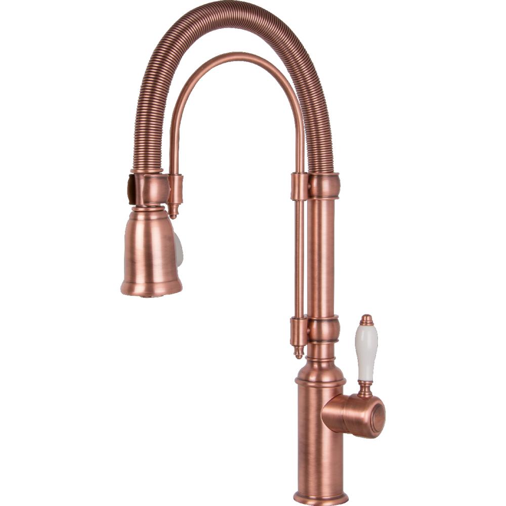 Páková baterie z řady Nostalgie s otočným ramenem a spirálovou dekorační pružinou, mosazná