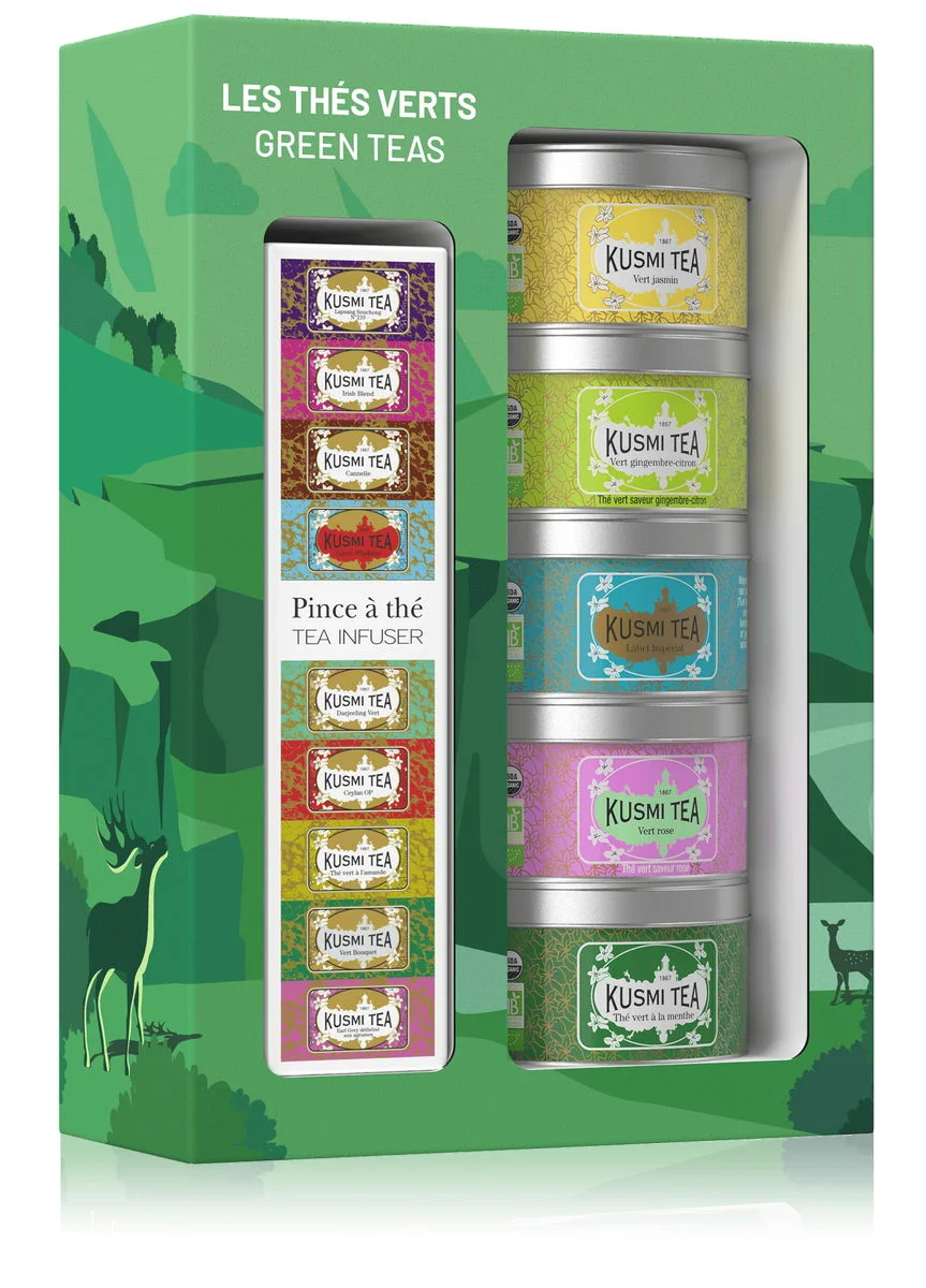 KUSMI TEA Organic Green Teas set 5ti miniatur se sítkem 100g