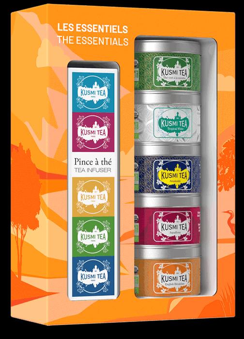 KUSMI TEA Organic Essential Teas set 5ti miniatur se sítkem 100g