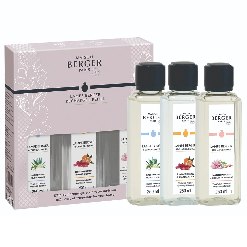 Náplně do katalytických lamp: Zářivá rebarbora, Pod magnóliemi, Agávová zahrada, 3x250 ml