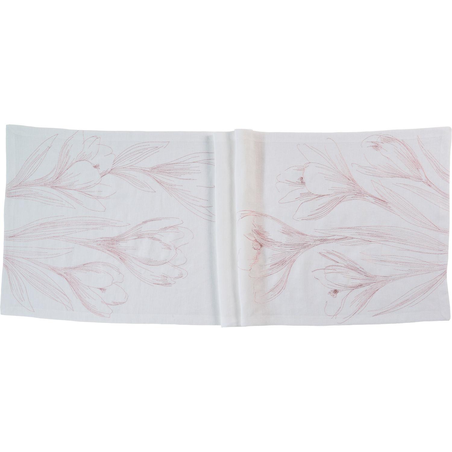 Lněný běhoun na stůl Crocus, 50 x 150 cm, white/peony